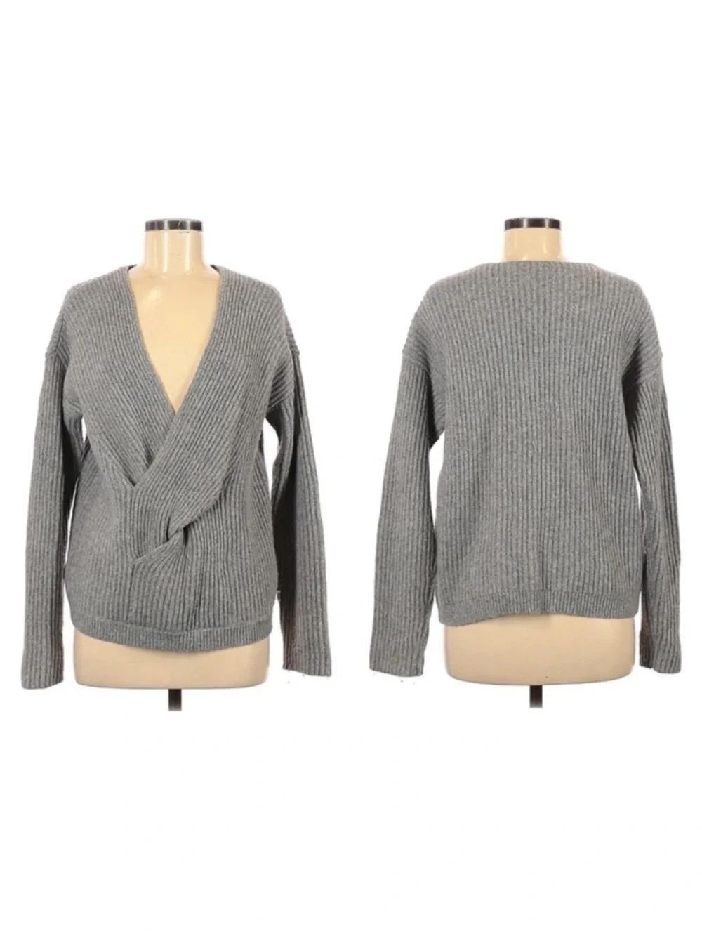 ANN TAYLOR Gray Ribbed Wrap Knit Wool Alpaca Jumper Sweater M